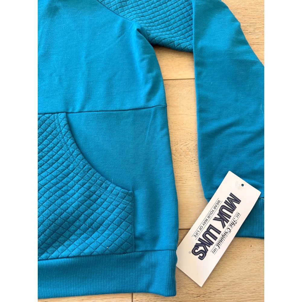 Muk Luks Womens Teal Blue Quilted Quarter Zip Pullover Sweatshirt Small NEW 192 - Picture 2 of 5